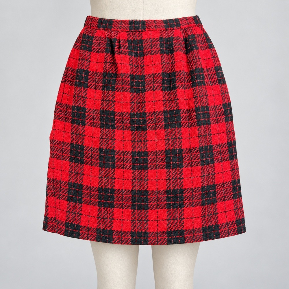 Vintage Red Black Plaid Pencil Skirt High Waist Lined Size 6